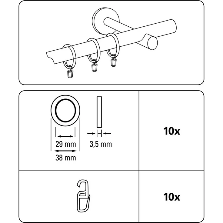 Gardinia Gardinenringe Elba für Ø 16-20 mm Steingrau 10-er Pack – Bild 2