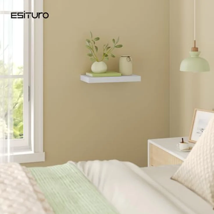 eSituro Wandregal, schwebendes Regal für Wandmontage, Schweberegal Hängeregal Wandbrett im Wohnzimmer Schlafzimmer Küche Badezimmer, weiß modern, MDF, 30 x 3,8 x 22,9 cm – Bild 5