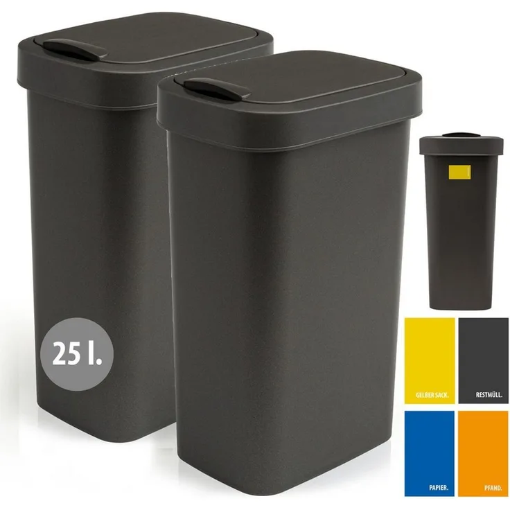 Hausfelder Mülleimer Abfalleimer 25 Liter mit Klapp. Schwingdeckell, 2er Set, 2x25 l, Made in Germany, mit Klapp- und Schwingdeckel, robuste Konstruktion