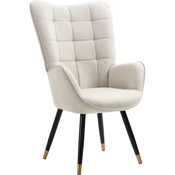 MEUBLE COSY Sessel Relaxsessel Lehnstühle Polstersessel Einzelsofa mit Vergoldeten Metallbeinen Ohrensessel für Wohnzimmer Schlafzimmer Büro Vanity, Stoff, Beige