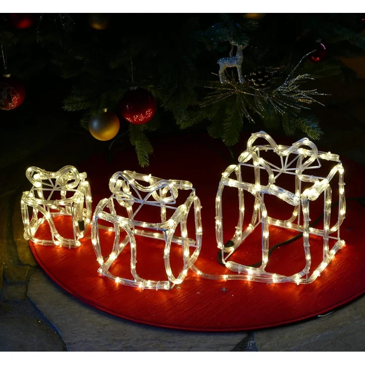 Gartenpirat LED Dekofigur Geschenkboxen 3er-Set Drahtgestell mit Lichtschlauch Weihnachtsdeko – Bild 4