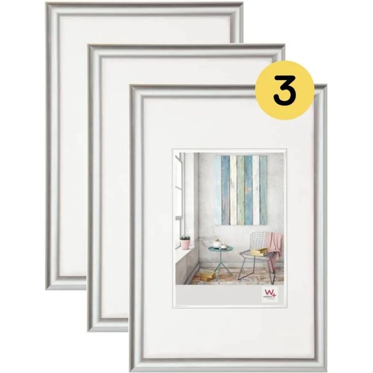 walther design Bilderrahmen silber 40 x 60 cm 3er Pack, Trendstyle Kunststoffrahmen KP460S3