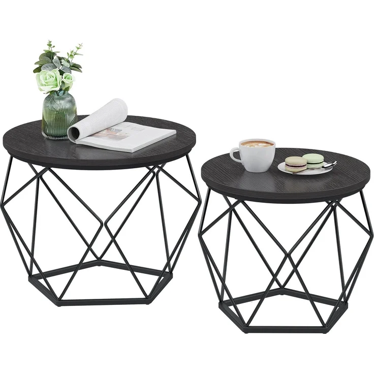 Vasagle Couchtisch 2er Set mit abnehmbarer Tischplatte, Holz/Stahl schwarz, Ø50 und Ø40 cm – Bild 1