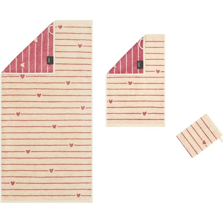 2 Stück Cawö Handtuch 50x100 cm Heart Beats Line beere Herzen rosa 6276-32 – Bild 3