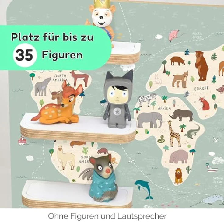 stadtecken Holzregal für Musikbox I Geeignet für die Toniebox und ca. 35 Tonies I Perfekte Tonie Aufbewahrung im Kinderzimmer I Zum Aufstellen oder Aufhängen I Atlas, mit schmalen Boden – Bild 5
