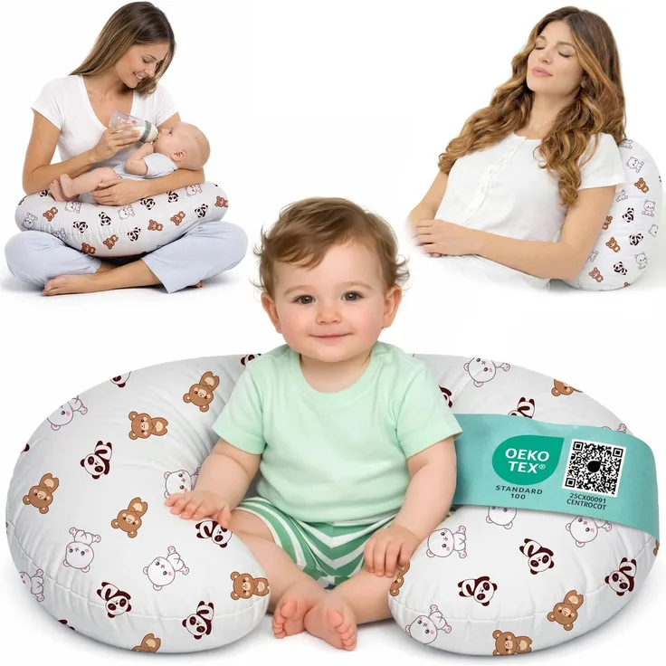 Flowen Stillkissen Klein für Neugeborene Kleines Stillkissen mit Bezug aus 100% Baumwolle und Weicher Füllung Stillhörnchen Baby Ergonomische Rückenstütze Geschenkidee für Junge Mütter und Schwangere