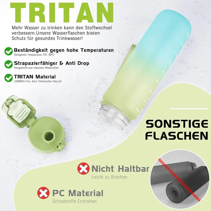 AOPREL Trinkflasche 1l BPA-frei Tritan Sport Wasserflasche Kohlensäure geeignet – Bild 4