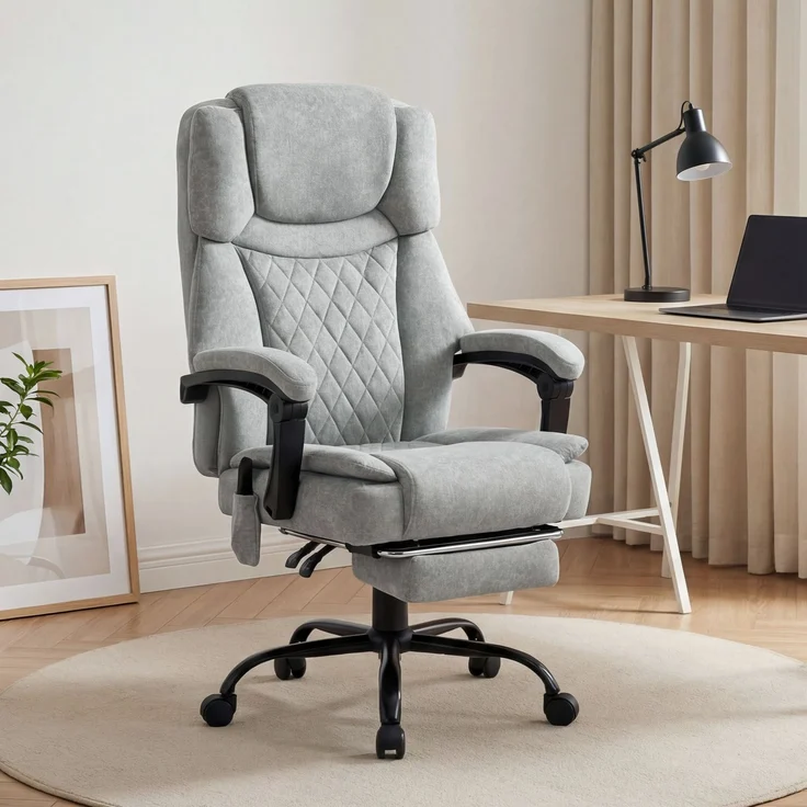 MELAYR, Hochlehner Massage-Bürostuhl mit Vibration, Wärmefunktion, verstellbarer Rückenlehne, 77.5 x 69.5 x 126 cm, Grau – Bild 4