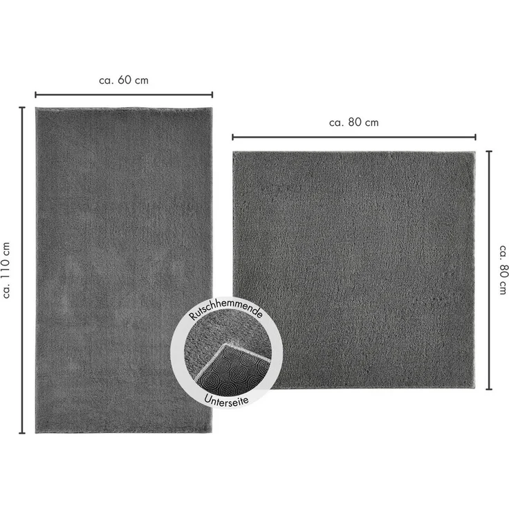 Andiamo Badematte Arezzo, Höhe 16 mm, rutschhemmend beschichtet, fußbodenheizungsgeeignet, schnell trocknend, Polyester, quadratisch, 2er-Set quadratisch 80x80 cm / rechteckig 60x100 cm, Uni Farben, auch in rund und als 2er Set erhältlich – Bild 2