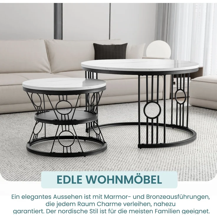 2er-Set Couchtisch aus MDF mit lötstellenfreiem Metallrahmen & Safety-Design, 70x70x45 cm + 45x45x37 cm – Bild 4