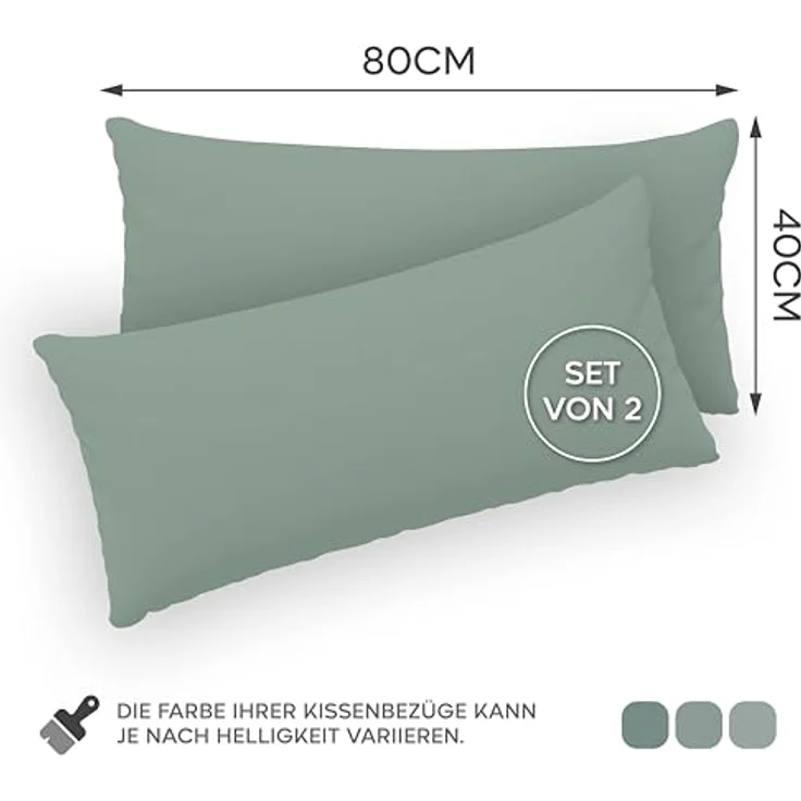 Twinzen® Kissenbezug 40x80 (2er-Set) - 100% Jersey Baumwolle 150 GSM Kissenbezüge - Grün - Für Kissenbezüge 40x80 cm - Kissenhülle - Kissenbezug mit Reißverschluss - Oeko-Tex Zertifiziert – Bild 3