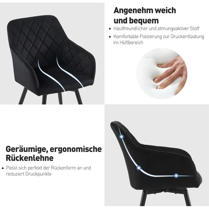 Esszimmerstühle drehbar Polsterstuhl Armlehnen 4er Set Samt Schwarz – Bild 4