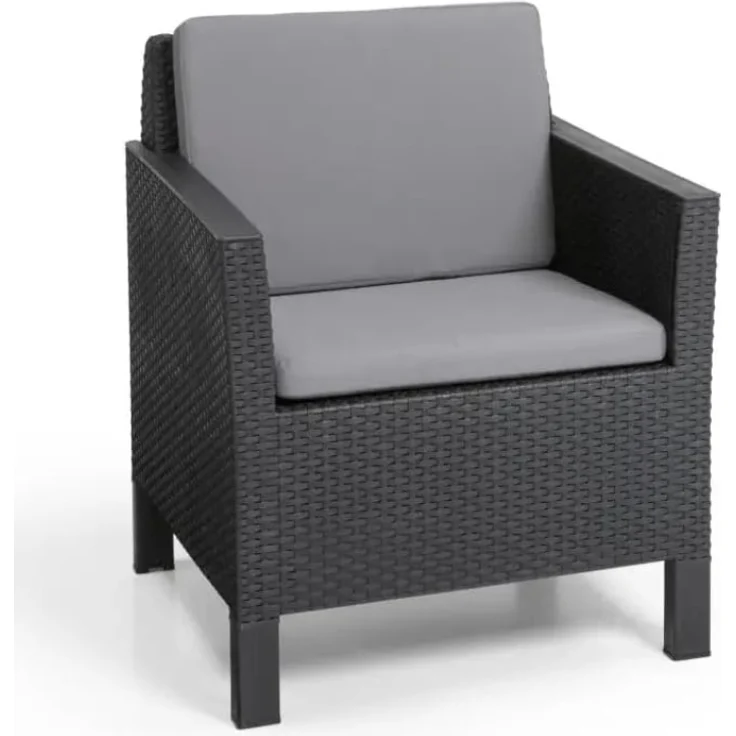 Allibert Polyrattan Balkon und Garten Lounge-Set "Chicago" mit höhenverstellbarem Tisch, graphit,2-Sitzer-Sofa, 2 Sessel und Tisch – Bild 3