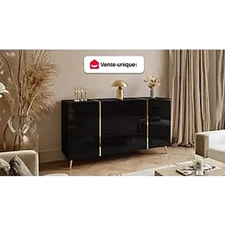 Vente-unique - MARZIALO Sideboard Holz, Platte SchwarzGoldfarben - B 41 cm x H 87,2 cm x L 158 cm – Bild 2