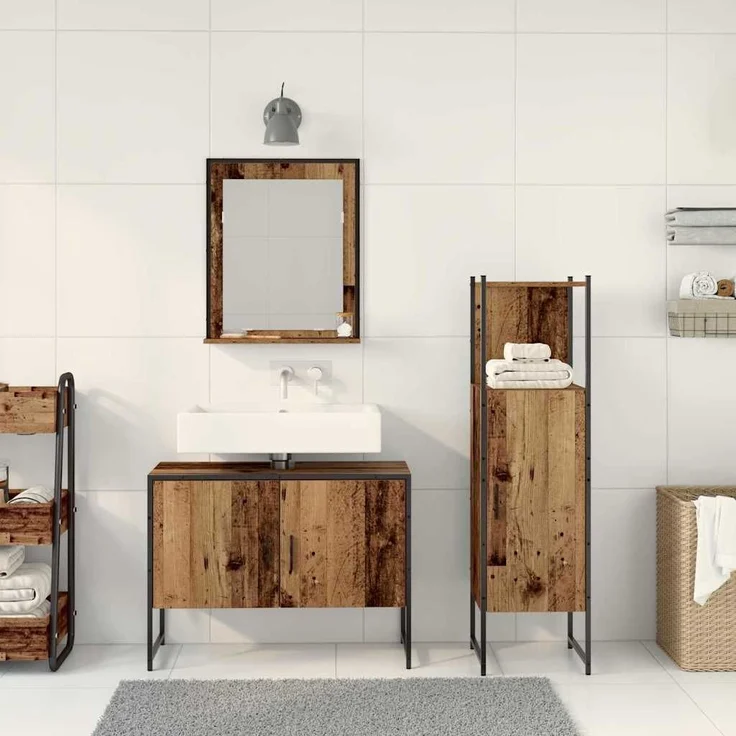 vidaXL Badezimmermöbel-Set mit Regal mit Tür 3 pcs Braun Holzwerkstoff 3334374 – Bild 3