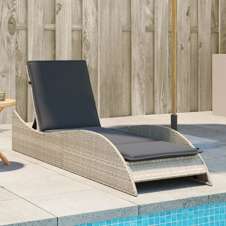 vidaXL Sonnenliege mit Auflage Hellgrau 60x205x73 cm Poly Rattan 368283 – Bild 1