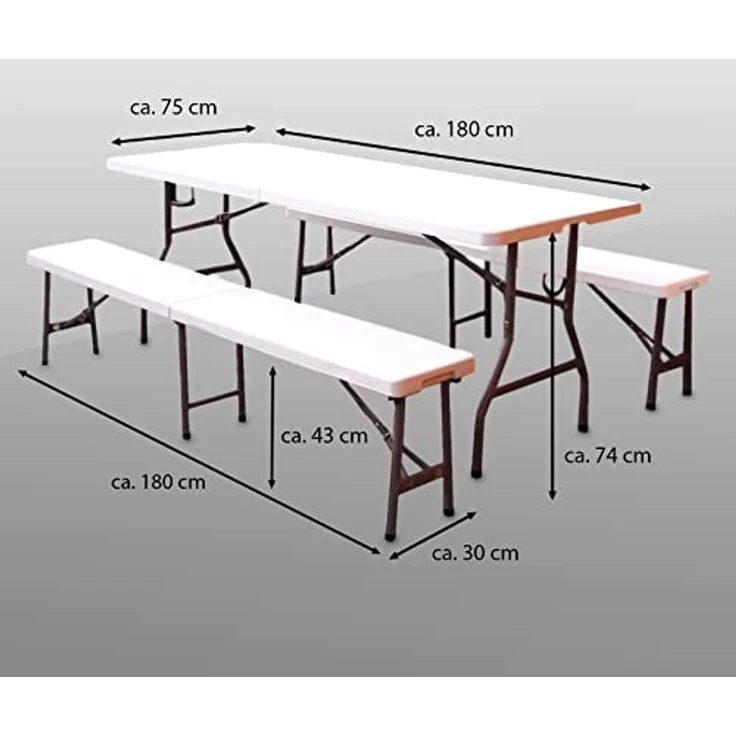 Bierzeltgarnitur 3 teilig weiß Festzeltgarnitur 180x75cm klappbar Gartenmöbelset 2 Bierbänke 1Tisch – Bild 5