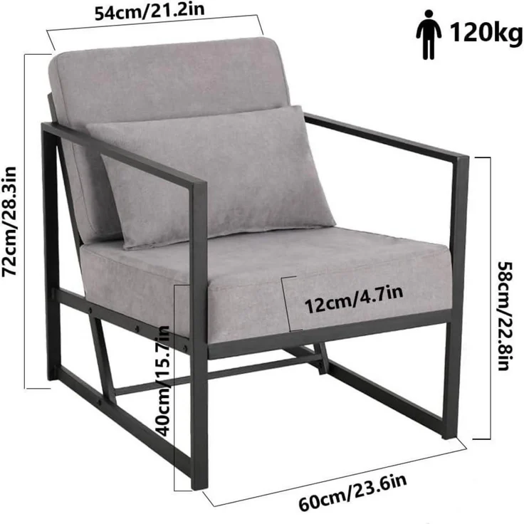 Sessel Polstersessel Cocktailsessel Leinen 1 Sitz Hellgrau – Bild 2