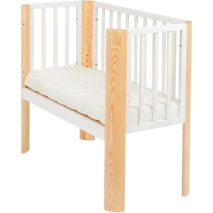 Baby Beistellbett Weiß und Natur mit Matratze, 90×40 cm – Bild 1