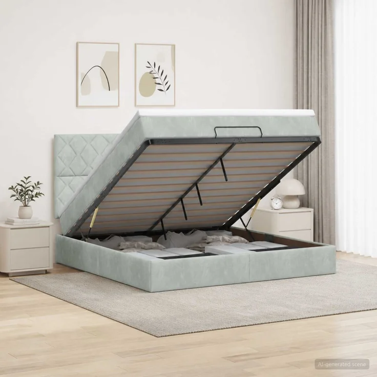 vidaXL Ottoman Bett mit Matratze Hellgrau 140 x 190 cm Samt 3457791 – Bild 1