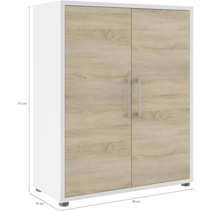Dmora - Kommode Leocadie, Wohnzimmerbuffet, Wohnzimmer-Sideboard, Moderne Küchen-Speisekammer, 89x40 h113 cm, Weiß und Eiche – Bild 3