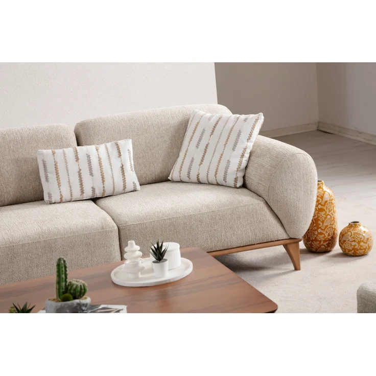 Sitzgruppe/Sofa Set - Wohnzimmergarnitur "Calathea" 3+2+1 + Hocker-Beige – Bild 6