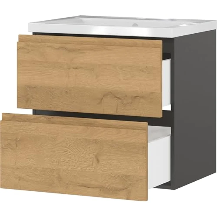 Germania Waschtisch mit Becken 9089-564 GW-Salinas, in Graphit/Grandson-Eiche-Nb, Selbsteinzug der Schubladen, 61 x 65 x 47 cm (BxHxT) – Bild 4