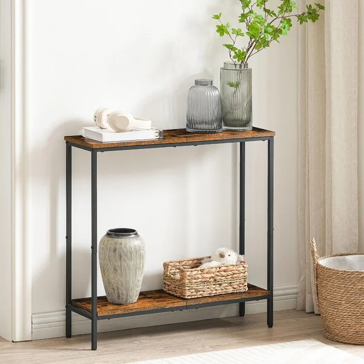 HOOBRO Schmal Konsolentisch mit Ablage, 75 x 22 x 75 cm Beistelltisch, Flurtisch, Kleiner Ausstellungstisch, Sofatisch für kleinen Raum, für Eingang, Flur, Dunkelbraun-Schwarz EBF22XG01 – Bild 5