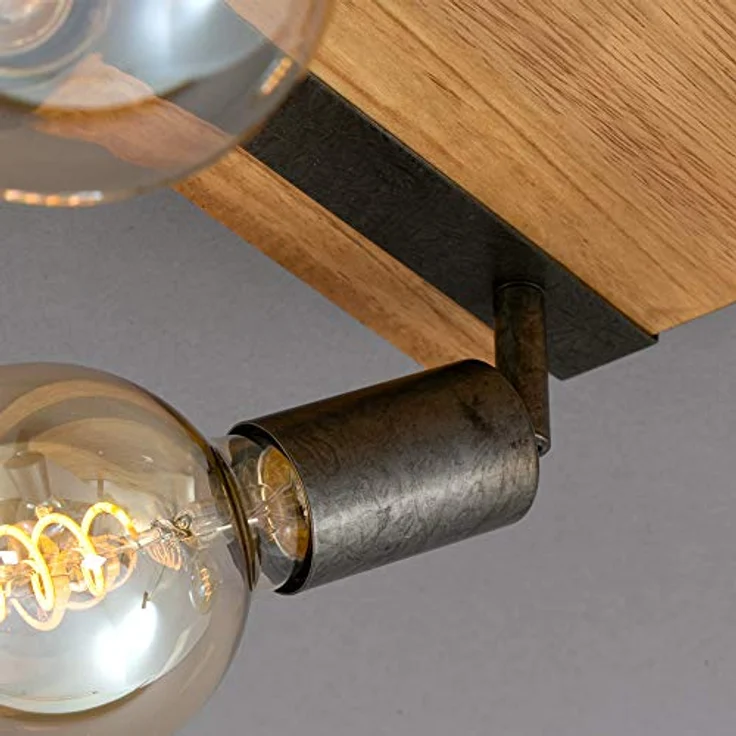 BRILONER - Deckenlampe Vintage schwenkbar, Holzbasis, E27 Fassung, max. 25 Watt, Deckenleuchte, Lampe, Wohnzimmerlampe, Schlafzimmerlampe, Küchenlampe, Deckenstrahler, 28 x 28 x 9 cm, Holz-Schwarz – Bild 6