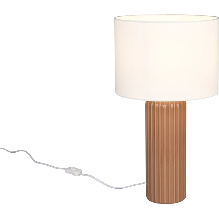 Große LED Tischleuchte mit Keramikfuß Mocca & Stoffschirm Beige, Höhe 51cm – Bild 2