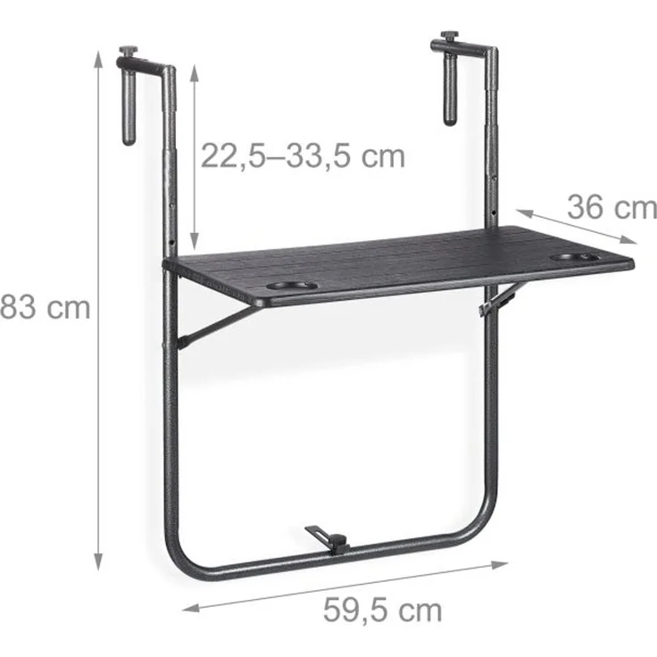 Relaxdays Balkonhängetisch klappbar, Schwarz, 83 x 59,5 x 59 cm – Bild 4