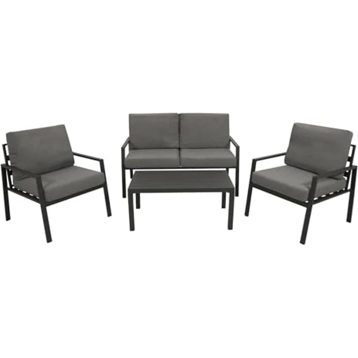 DEGAMO Gartenlounge-Set VANCOUVER 4-teilig, Aluminium anthrazit, Polster grau, wetterfest – Bild 1