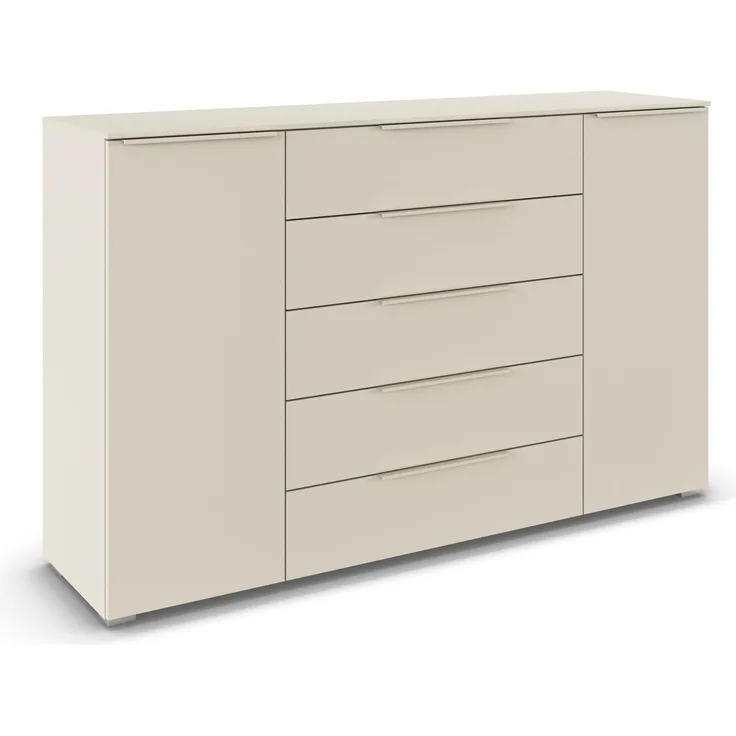 Rauch Möbel MYLORA, Kommode, Farbe Beige, Maße 160x100x42 cm | Sideboard, 2-türig, 5 Schubladen, Soft-Close-Funktion, passend für Modellserie MYLORA, für Schlafzimmer, Wohnzimmer, Flur