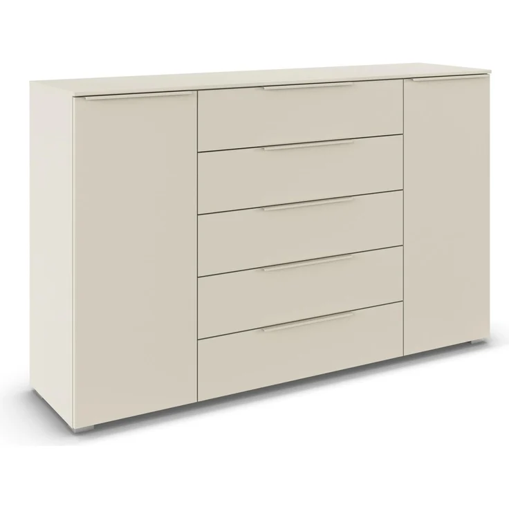 Rauch Möbel MYLORA, Kommode, Farbe Beige, Maße 160x100x42 cm | Sideboard, 2-türig, 5 Schubladen, Soft-Close-Funktion, passend für Modellserie MYLORA, für Schlafzimmer, Wohnzimmer, Flur