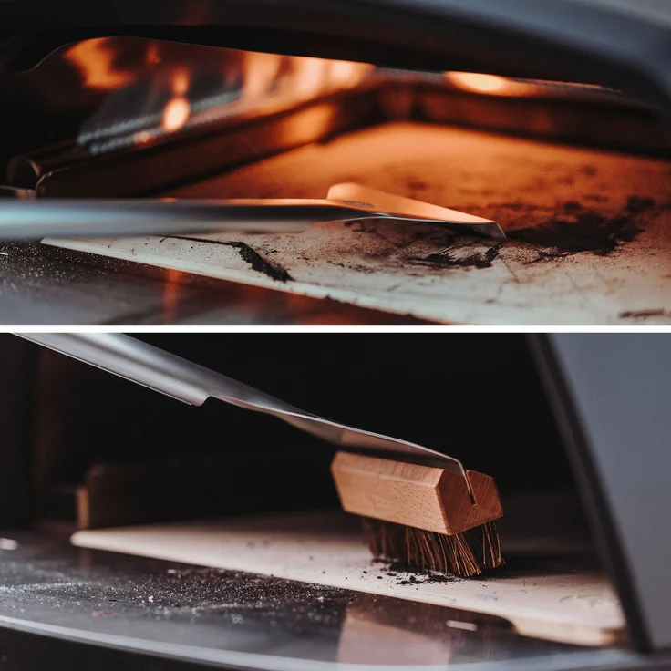 Pizzaofen-Bürste 2-in-1 BURNHARD® Schaber, Palmyra-Bürstenkopf, Eloxierter Aluminiumgriff, Akazienholz, Einfache Reinigung, Nachhaltig – Pizzaofen-Reinigungs-Tool - Silber - #946379 – Bild 2