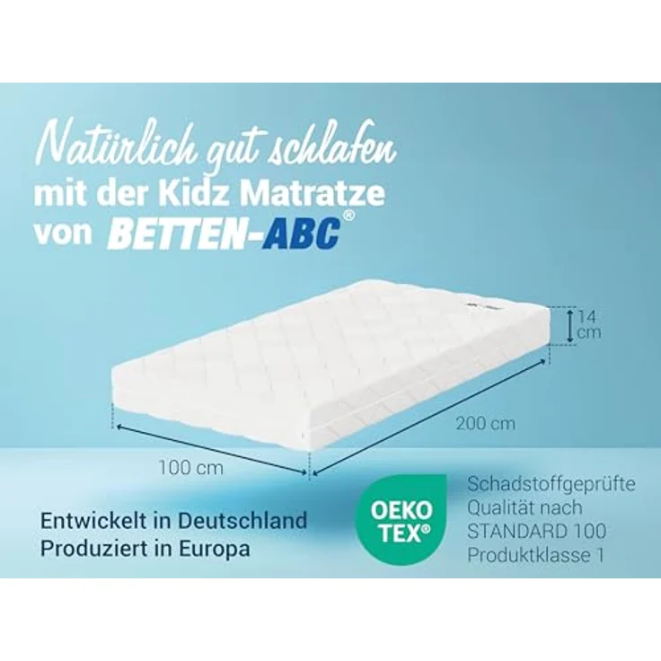 Betten-ABC - Matratze für Kinder & Jugendliche - 100x200 cm - Spezieller Härtegrad & Oeko-TEX-Zertifiziert - Optimale Hygiene Dank abnehmbarem & waschbarem Polyester-Bezug - Lieferung per Paket – Bild 3