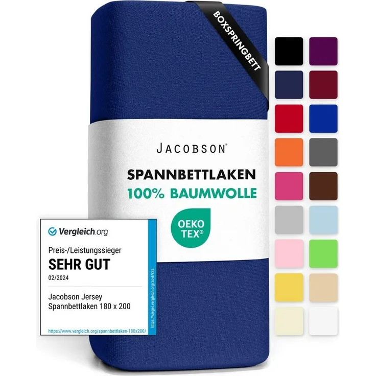 Jacobson Spannbettlaken BOXSPRING & ÜBERLÄNGE aus 100% Baumwolle, für hohe & lange Matratzen, Jersey Bettlaken 160 g/m², OEKO-TEX®