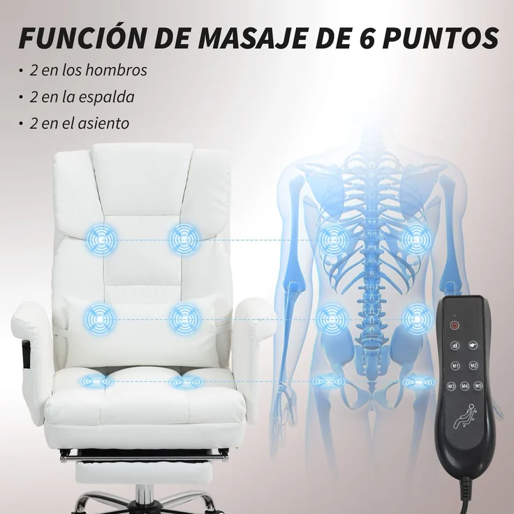 MELAYR, Bürostuhl mit 6 Massagepunkten, einziehbarer Fußstütze, 69 x 65 x 115 cm, Weiß – Bild 6