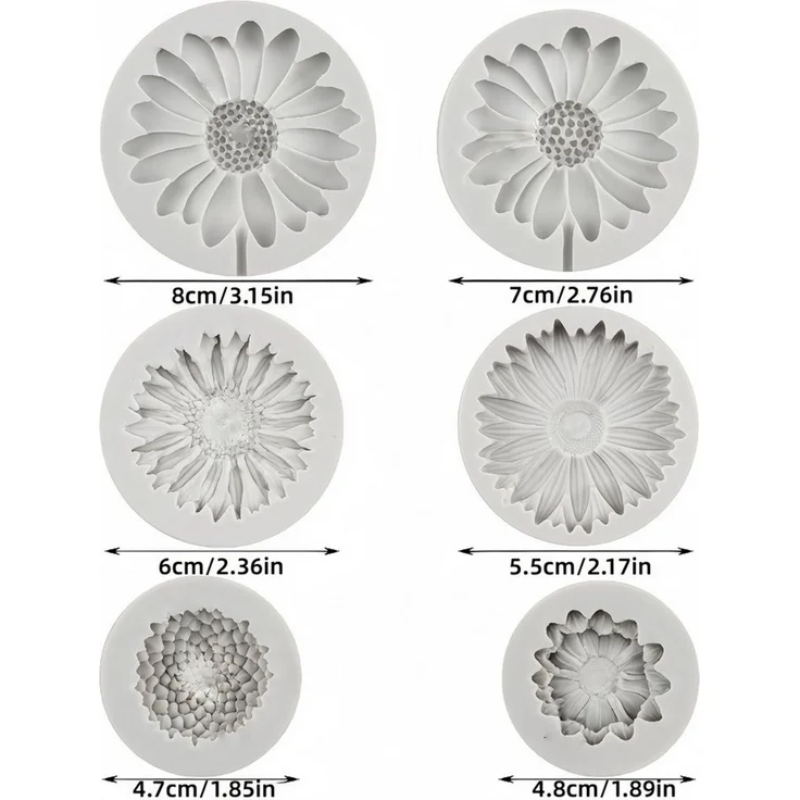 FOUORTUNATE-BEE Silikonform 6er-Set Silikonform für Gänseblümchen-Blüten, (6-tlg), Back- und Schokoladenform für Kuchen und Süßigkeiten – Bild 2