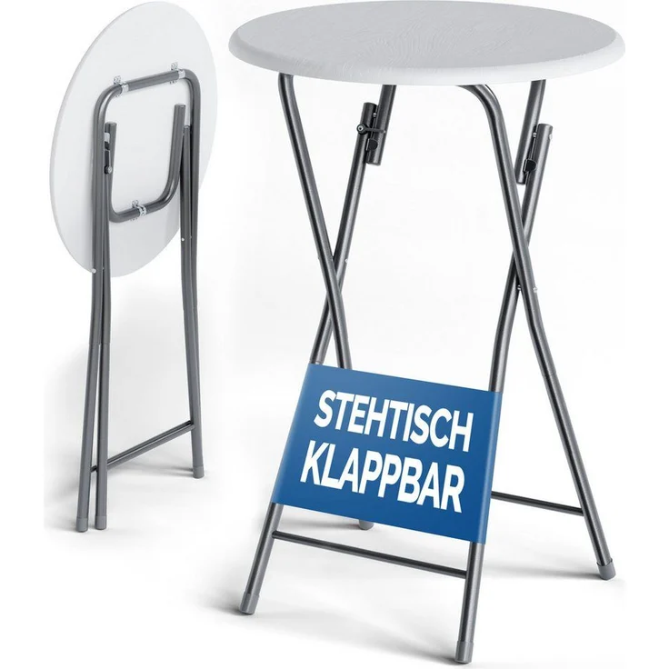 Casaria Stehtisch Klappbar, Holz Optik Weiß, 60cm – Bild 1