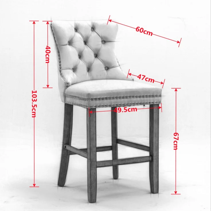 Contemporary Velvet Upholstered Barstools with Button Tufted Decoration and Wooden Legs, and Chrome Nailhead Trim, Leisure Style Bar Chairs,Bar stools, Set of 2 (Orange),DE2002OG--Orange--60x50x103cm--YOUDENOVA – Bild 9
