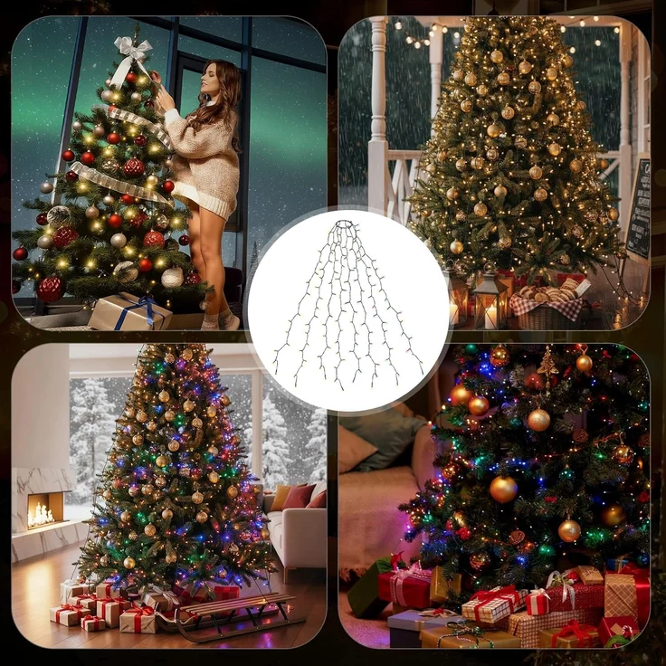 Salcar LED-Lichterkette LED Weihnachtsbaum Lichterkette – Warmweiß & Bunt umschaltbar, 2m 280 LED 9 Modi mit 8 Girlanden für 150cm - 240cm Tannenbaum – Bild 8