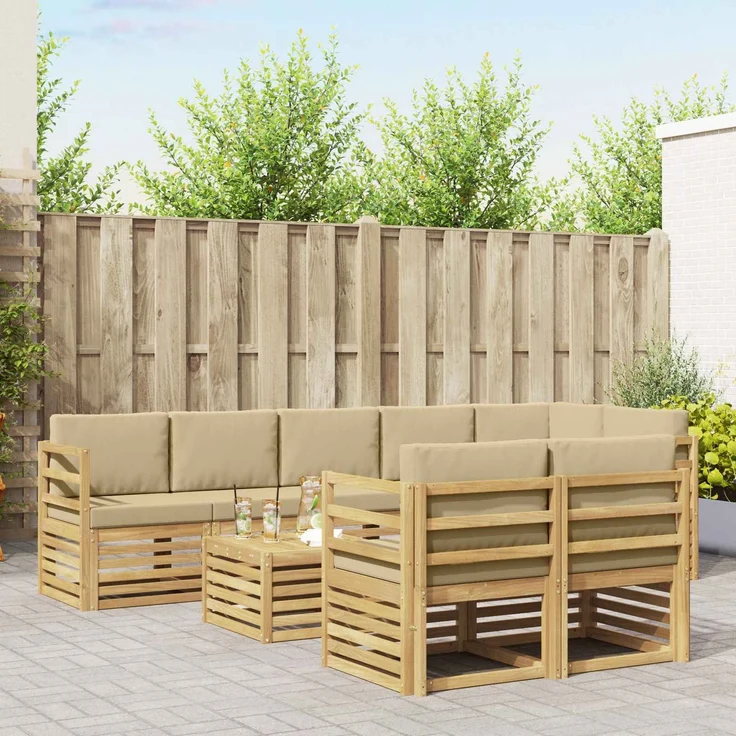 vidaXL Outdoor-Sofagarnitur 9 stk. 8-Sitzer Weiß und Beige Polyester 3392058 – Bild 1