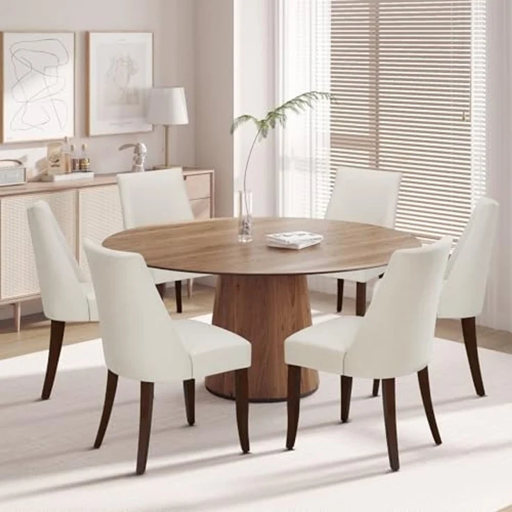 COLAMY Esszimmerstühle 6er Set, Moderne Küchenstuhl Polsterstuhl Stühle mit Rückenlehne, Stoff Dining Chairs mit Holzbeinen für Esszimmer, Küche, Restaurant mit Holzbeinen, Beige – Bild 1