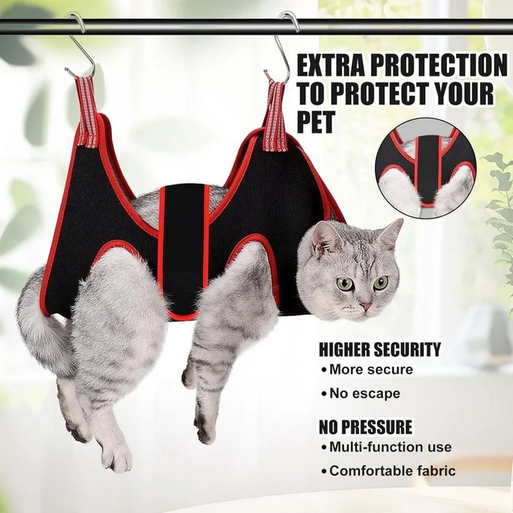 FELIXLEO Katzen-Hängematte Katzenpflege Hängematte Grooming Tasche mit Haken Nagelknipser Set – Bild 2