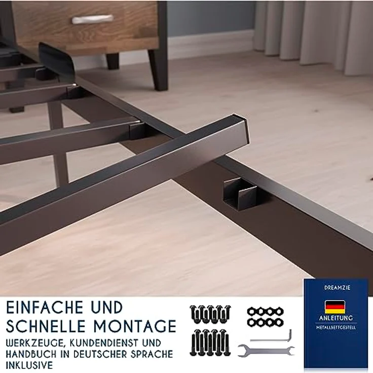 Dreamzie Bett 120x190 mit Lattenrost Metall 36cm Bettgestell Robust, Leichte Montage, Umfangreicher Stauraum - Metallbett – Bild 5