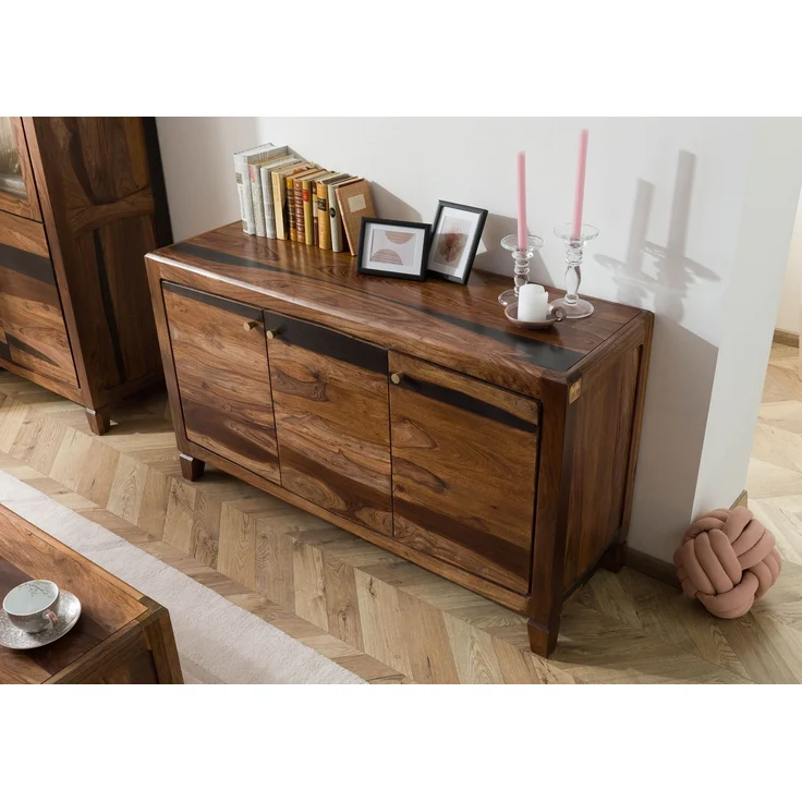 Sideboard Sheesham 140 x 45 x 80 dunkelbraun lackiert ANCONA #221 – Bild 2