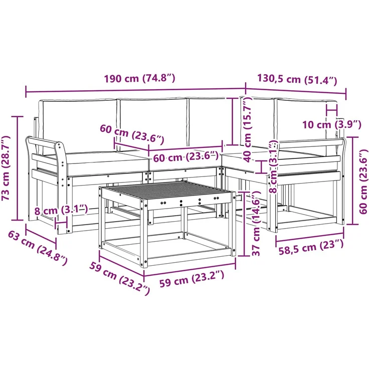 vidaXL Outdoor-Sofagarnitur mit Kissen 5 pcs Natur und Creme 3366358 – Bild 10