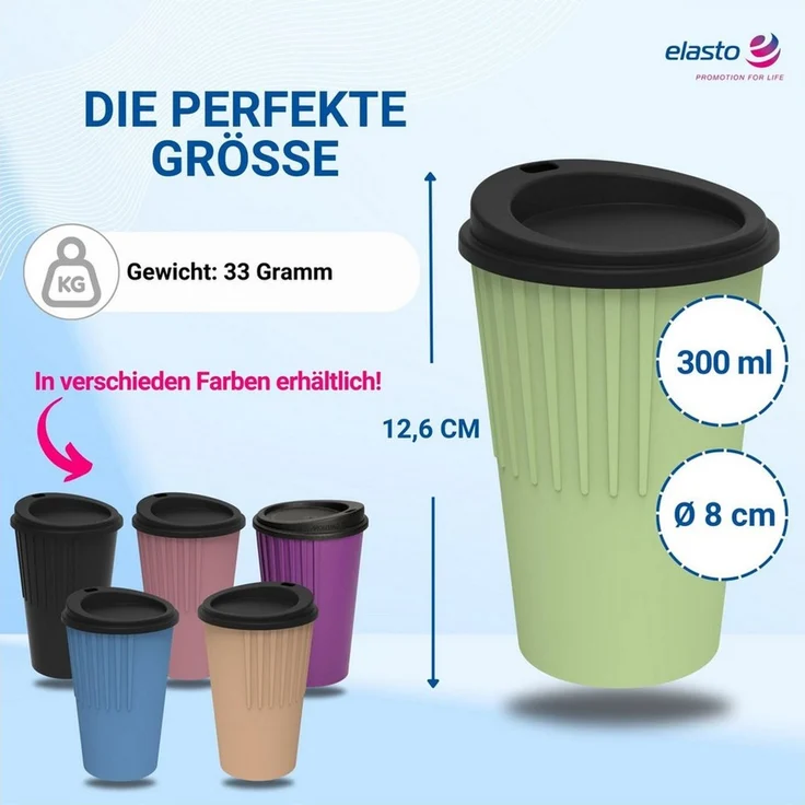 elasto Coffee-to-go-Becher Kaffeebecher 300 ml Trinkbecher mit Deckel und Riffel-Optik, Made in Germany, BPA-frei, 100% recyclebar, Heißgetränke, Teebecher – Bild 4