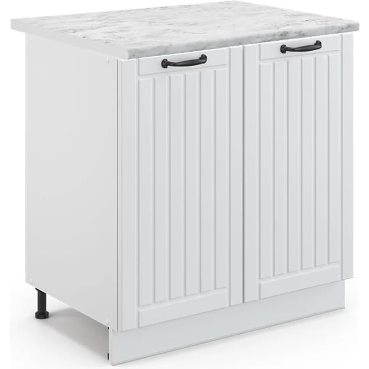 Vicco Spülenunterschrank Fame-Line, Weiß Landhaus/Weiß, 80 cm mit Regal, AP Marmor – Bild 1